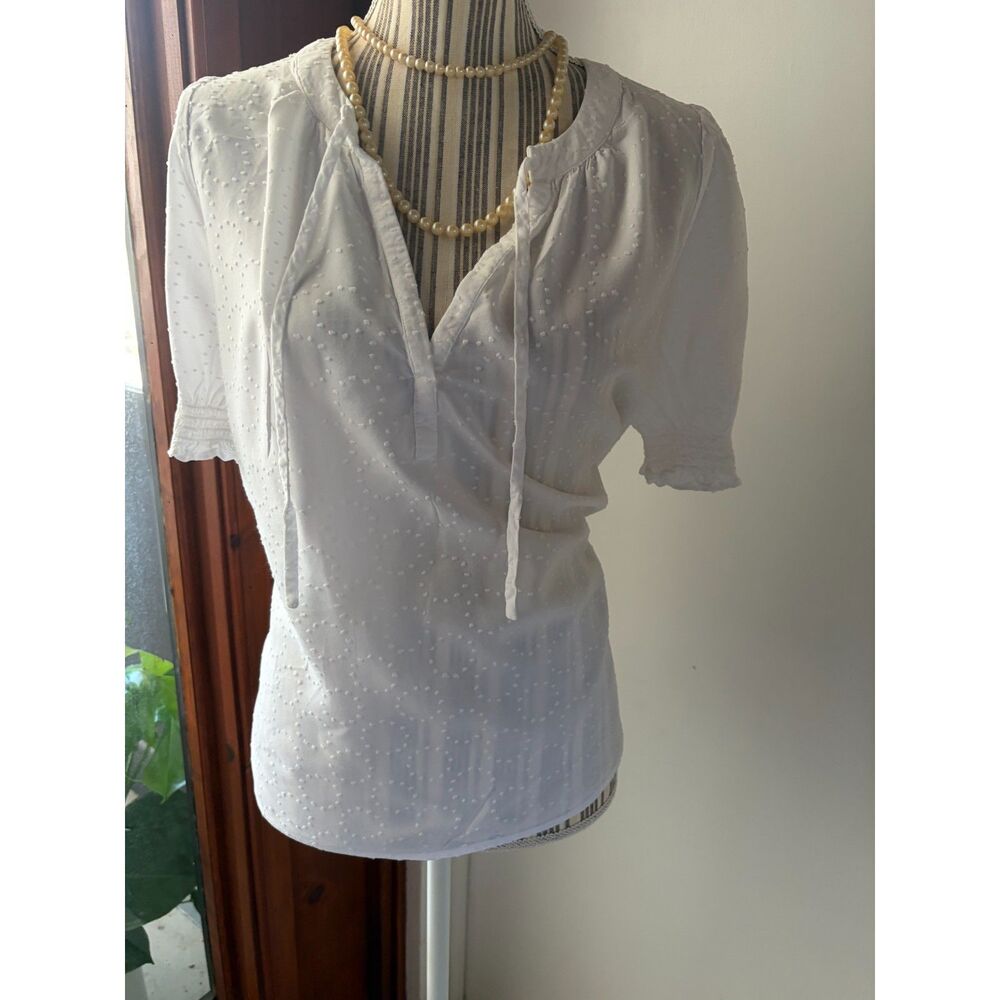 Vntg Style Med Swiss Dot Cotton BOHO Romantic Casual Cottagecore Feminine Blouse